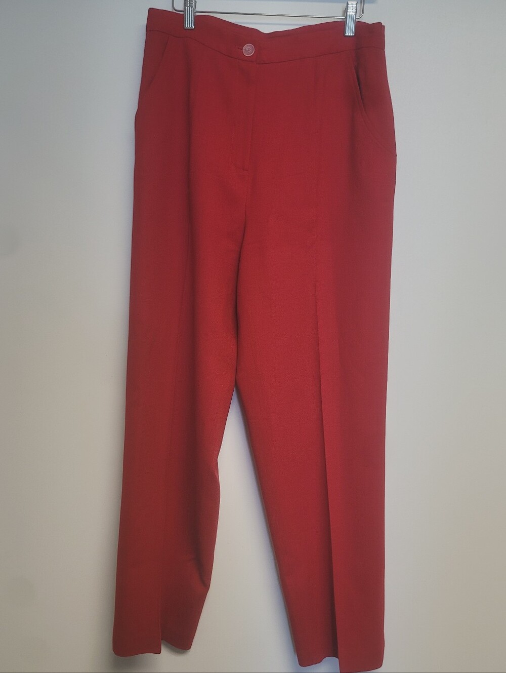 Vintage 1980's Lily & Taylor Red 100% Wool Leg Trousers Size 12 Made In The USA - Picture 7 of 8